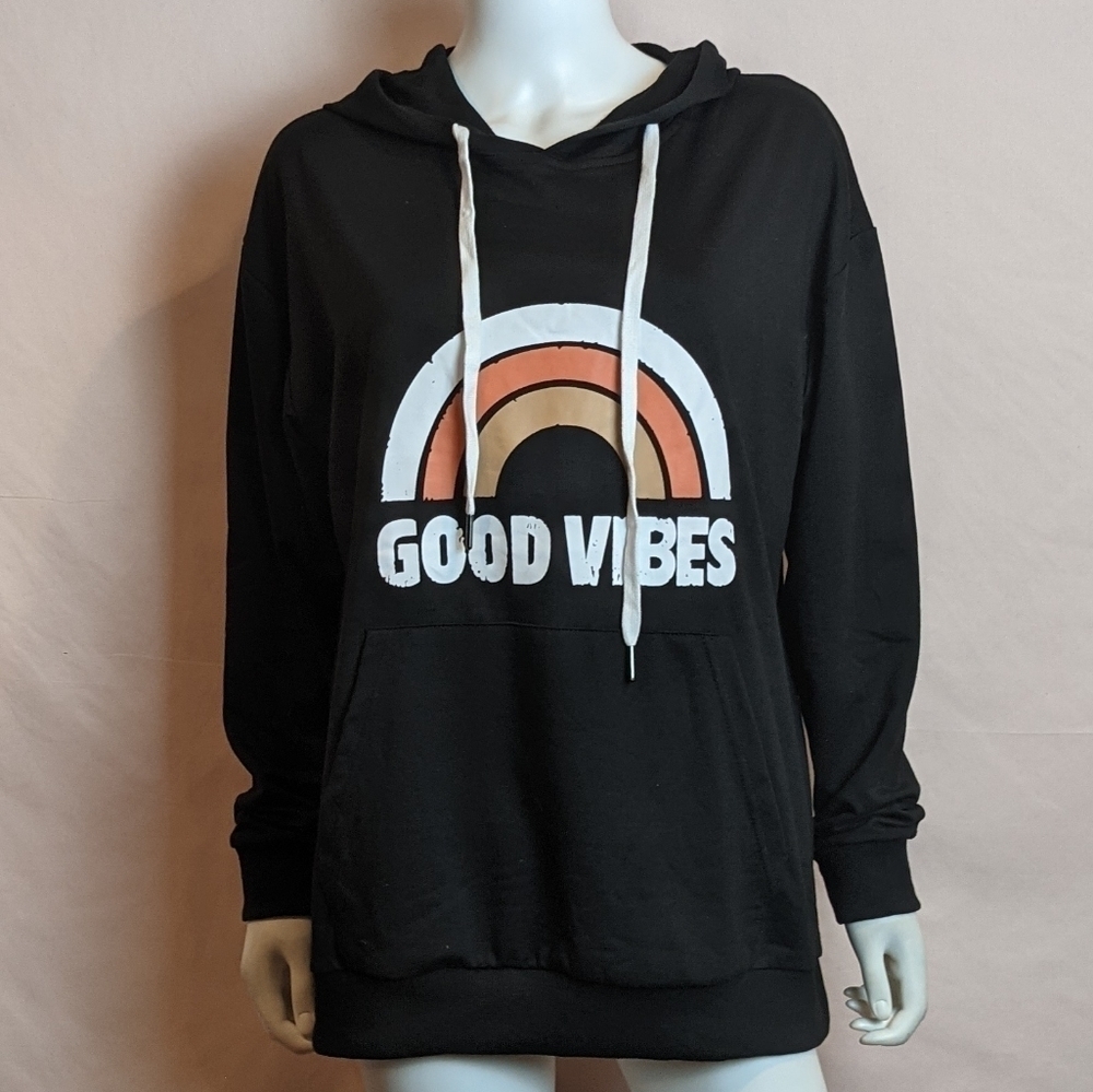 Good Vibes Rainbow Graphic Hoodie Black size Large
